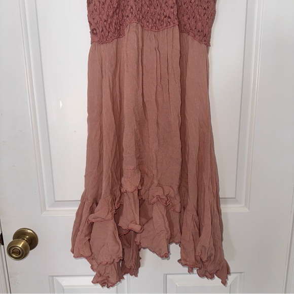 Free People Adella Lace ruffled tiered Mini slip Dress in Rose Pink M - Picture 9 of 13